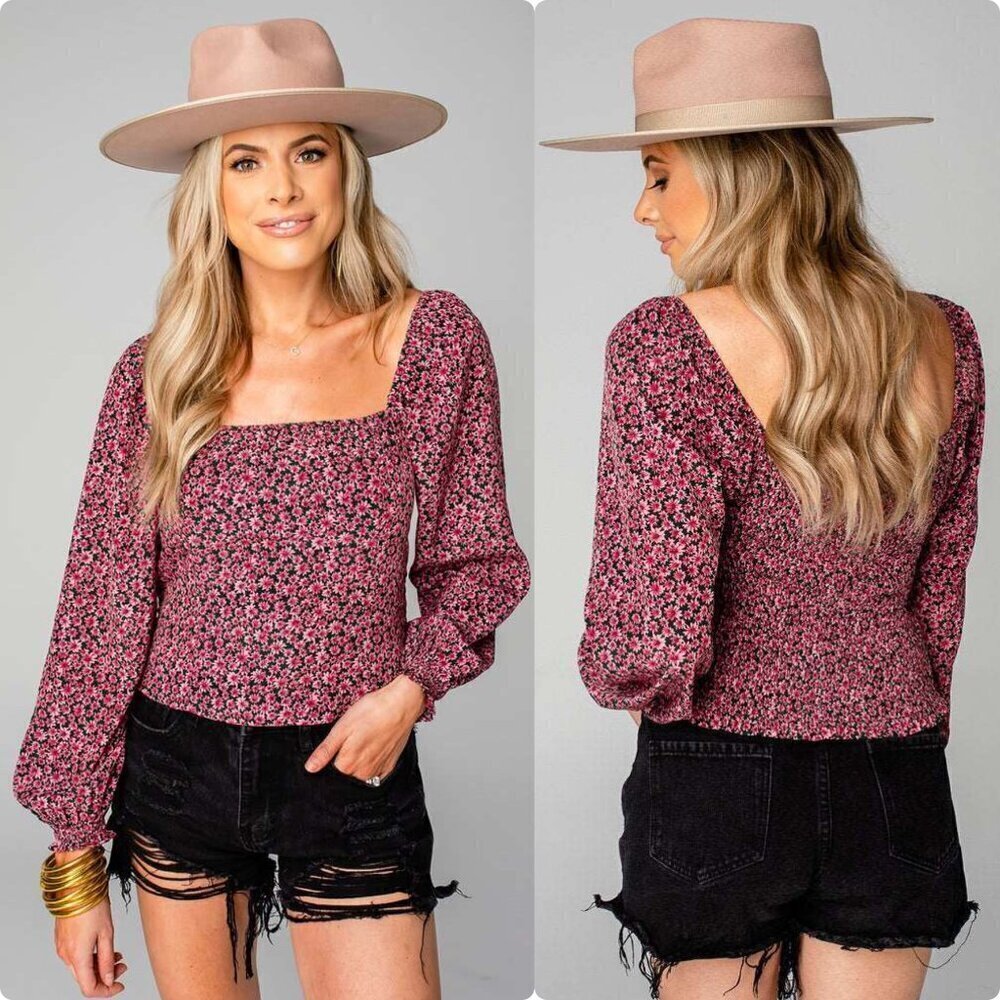Buddy Love Pink Floral Aster Bailey Smocked Back Top